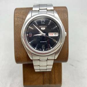 【V-39】SEIKO 5 セイコー 5 稼働品 自動巻き メンズ 腕時計 7S26-0060 AUTOMATIC デイデイト ブラック 黒 文字盤 