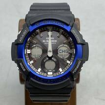【N-2】CASIO G shock GAW-100B 稼働品 カシオ 電波ソーラー 腕時計 ブラック ブルー ジーショック _画像1
