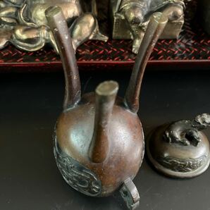 七福神 金属製 鋳物/香炉 真鍮製/仏教美術 オブジェ 飾り コレクション 縁起物 インテリア像 置物 台座付き レトロ 古い 時代物 の画像5