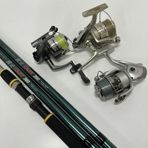 ジャンク DAIWASPRINTERLスプリンターL3500/CASTER3000/RoyalSpin35/糸付き 釣り竿 ロッド フィッシングリール スピニングリール セット