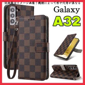 大人気　Samsung Galaxy A32 5Gケース手帳型　茶色　チェック柄 PUレザー　高級感　 耐衝撃 サムスンギャラクシーA32カバー　ブラウン