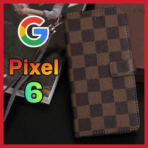 売上No1 Google Pixel 6ケース 手帳型　茶色　チェック柄 PUレザー 高級感　大人気　グーグルピクセル6カバー　 ブラウン　耐衝撃 カード