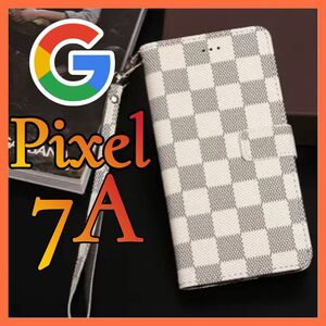 ［売り上げNo1］Google Pixel 7aケース 手帳型 白色　チェック柄 PUレザー 高級感　大人気　グーグルピクセル7Aカバー　 ホワイト