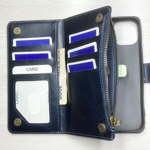 財布型iPhone１２（Pro）スマホケース 手帳型 カバー 手帳型ケース＊新品＊当日発送(ブルー)の画像2