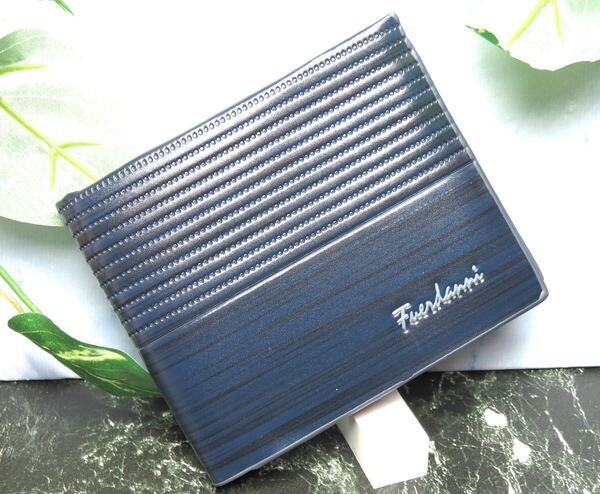 二つ折りメンズ 財布コンパクト カード入れ、軽量,新品、当日発送(濃いネイビー)