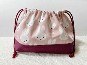 即決 新品未使用 ミッフィー お弁当袋 巾着袋 小物入れ ハンドメイド miffy ピンク×ボルドー