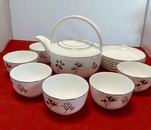 Art hand Auction ☆Bone China bone china white 13-piece tea set tea utensils set tea utensils Chinese tea utensils tea bowl heat resistant stylish hand-painted tea caddy used ☆, tea utensils, teacup, 5 guest set