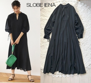 SLOBE IENA スローブイエナ　シャドーストライプキーネックデザインワンピース　黒　サイズF