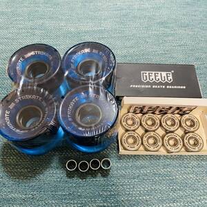 スケートボード　78Aソフトウィール+ABEC11ベアリング+スペーサー　直径 60mm x 幅 45mm　クリア青色　ストリート スケボー　PENNY対応