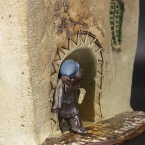 阿部和唐 煙突のある家 希少な遺作 サインあり 大型作品(H26.5cm) 検)オブジェ 人形 陶人形 滝口和男 の画像8