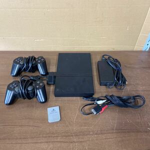 UTt465【通電OK】PS2 プレイステーション2 SCPH-79000 チャコールブラック 本体 コントローラー 純正アダプター 通電のみ確認済み 現状品