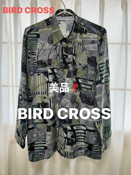 【美品】BIRD CROSS 柄シャツ ポリシャツ　アート柄　M相当 日本製