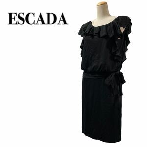 ESCADA エスカーダ ノースリーブ フリル ドレス 40 L リボン