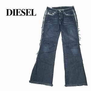 DIESEL ディーゼル デニムパンツ ブーツカット インディゴ ダメージ加工 28 ローライズ M