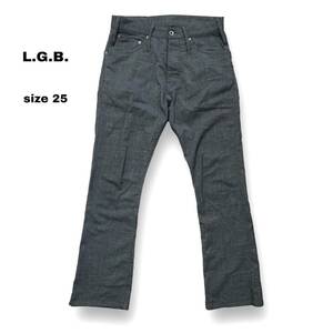 美品 L.G.B. ルグランブルー LAZY WOLF ブーツカット ボタンフライ ストレッチ パンツ チェック ラメ グレー 日本製 サイズ 25