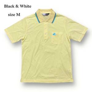  super-beauty goods Black & White polo-shirt with short sleeves . pocket embroidery yellow yellow color black and white stretch GOLF Golf made in Japan size M