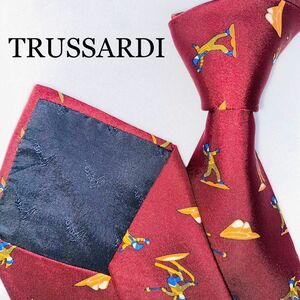 TRUSSARDI シルクネクタイ　高級　ブランド　絹100% イタリア製　赤 ネクタイ ブランドネクタイ シルク ビジネス