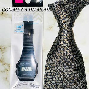 【腕時計セット】COMME CA DU MODE シルクネクタイ　日本製　総柄 ブランドネクタイ ネクタイ　腕時計　チープ時計