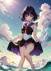 [12257], セーラームーン, セーラーサターン 土萠 ほたる, A4 アート ポスター イラスト 同人 美少女 ファンアート アニメ