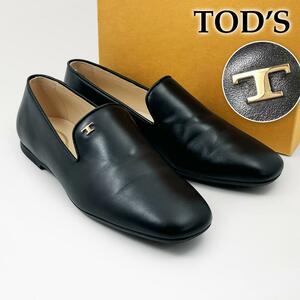  ultimate beautiful goods * Tod's TOD'S tods T time less flat shoes Loafer slip-on shoes black black lady's leather shoes moccasin Gold gold Logo 