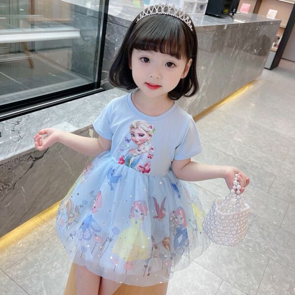 女の子洋服　アナと雪の女王　エルサ　ワンピース コスプレ衣装身長110cm