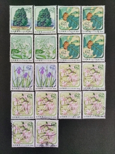 使用済み切手　「２０１９国土緑化（愛知）」　５種完　１８枚