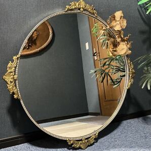 【ヴィンテージ】大型ウォールミラー 鏡 壁掛け ロココ調 大判 クラシック 高級 ゴールド アンティーク レトロ インテリア の画像1