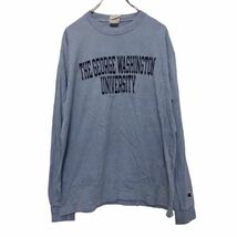 Champion 長袖 プリント Tシャツ L ブルー ネイビー チャンピオン カレッジ ロンT ロングTシャツ 古着卸 アメリカ仕入 a510-6044_画像1