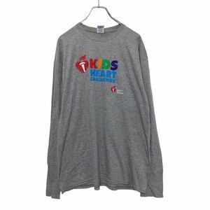 DELTA 長袖 プリント Tシャツ L ライトグレー ブルー ホワイト レッド ブルー グリーン チャリティー 古着卸 アメリカ仕入 a510-5825