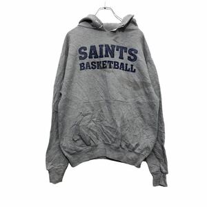 JERZEES プリント スウェット パーカー M ライトグレー ネイビー ジャージーズ SAINTS BASKETBALL 古着卸 アメリカ仕入 a511-5568