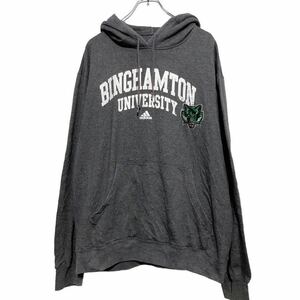 adidas プリント スウェット パーカー L ダークグレー ホワイト アディダス BINGHAMTONS UNIVERSITY 古着卸 アメリカ仕入 a512-5482