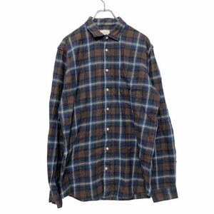 FRANK & OAK 長袖ネルシャツ L TALL ブラウン ネイビー ホワイト チェック 古着卸 アメリカ仕入 a601-6708