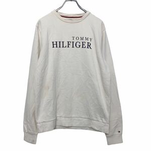 TOMMY HILFIGER プリント スウェット トレーナー M ホワイト ブラック トミーヒルフィガー ロゴ 古着卸 アメリカ仕入 a601-6459