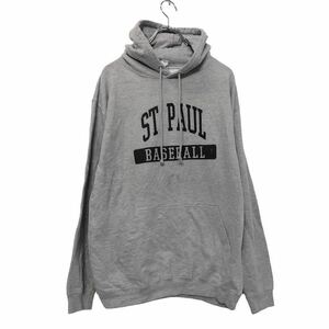 Just Hoods プリント スウェット パーカー L ライトグレー ブラック ST.PAUL basketball 古着卸 アメリカ仕入 a601-6409