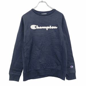 Champion プリント スウェット トレーナー L ネイビー ホワイト チャンピオン ロゴ 裏起毛 古着卸 アメリカ仕入 a601-6252