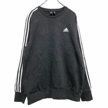 adidas プリント スウェット トレーナー L ブラック ホワイト アディダス ロゴ ライン 古着卸 アメリカ仕入 a601-6498_画像1