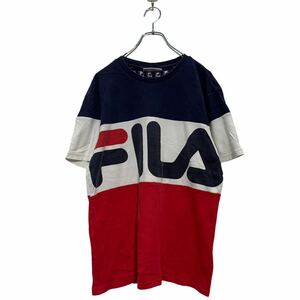 中古 古着 FILA 半袖 ロゴTシャツ M ホワイト ネイビー レッド フィラ クルーネック 切替 ビッグロゴ 古着卸 アメリカ仕入 a604-5019