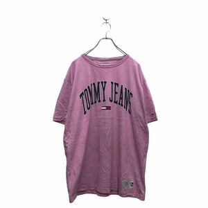 中古 古着 TOMMY JEANS 半袖 ロゴ Tシャツ XL トミージーンズ ピンク ブラック プリント ビッグサイズ 古着卸 アメリカ仕入 a604-5191