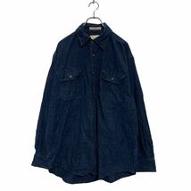 中古 古着 Levi's 長袖 無地 ネルシャツ L ネイビー リーバイス ダブルポケット シンプル 古着卸 アメリカ仕入 a604-5134_画像1