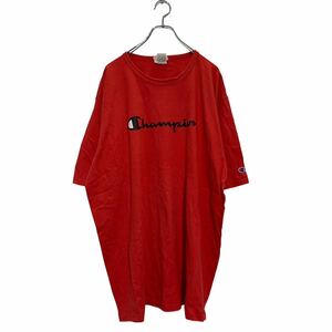 中古 Champion 半袖 ロゴTシャツ 3XL レッド ブラック チャンピオン ビッグサイズ クルーネック 袖ロゴ 古着卸 アメリカ仕入 a604-5319