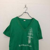 中古 半袖 プリント Tシャツ L グリーン ホワイト 船 文字 Vネック 古着卸 アメリカ仕入 a604-5352_画像2