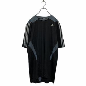 adidas 半袖 ロゴTシャツ L ブラック グレー アディダス 切替 クライマクール 袖ライン 古着卸 アメリカ仕入 a604-5458