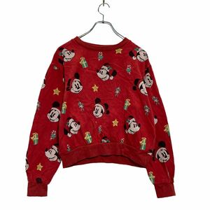 Disney character sweat sweatshirt Kids 160~ M red white Mickey Mouse reverse side nappy old clothes . America buying up a511-5555