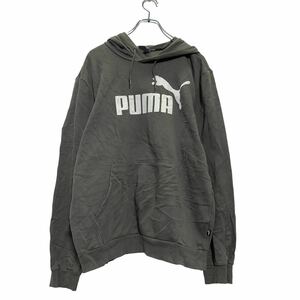 PUMA ロゴ スウェット パーカー M グレー ホワイト プーマ 裏起毛 フーディー 古着卸 アメリカ仕入 a511-5308