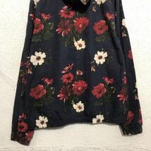 DENIM&FLOWER コットン ジャケット L ブラック ホワイト レッド フーディー ジップアップ 花 総柄 薄手 古着卸 アメリカ仕入 a512-5552_画像7