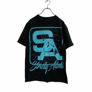 半袖 プリントTシャツ L～ ブラック ライトブルー クルーネック SAロゴ バックプリント 古着卸 アメリカ仕入 a604-5707