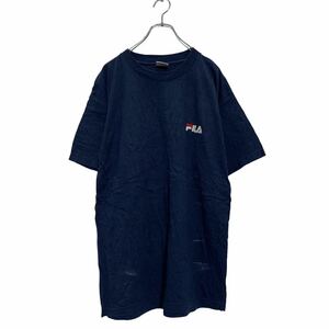 FILA 半袖 ロゴTシャツ L ネイビー フィラ USA製 クルーネック 刺繍 ワンポイントロゴ 古着卸 アメリカ仕入 a604-5726