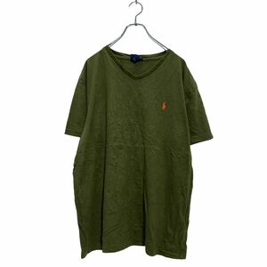 Polo Ralph Lauren 半袖 ロゴTシャツ L オリーブ カーキ ポロラルフローレン Ｖネック ワンポイントロゴ 古着卸 アメリカ仕入 a604-5725