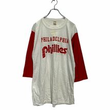 VICTORY KNITS 七分袖 プリントTシャツ L ホワイト レッド USA製 PHILLIES ロンT ロングTシャツ 古着卸 アメリカ仕入 a604-5653_画像1