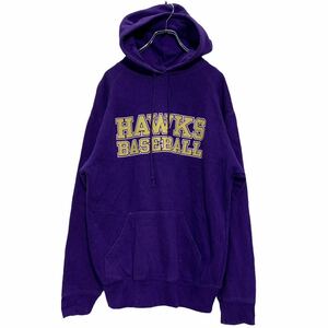 Badger Sport プリント スウェット トレーナー M パープル 裏起毛 HAWKS プルオーバー 古着卸 アメリカ仕入 a601-6008